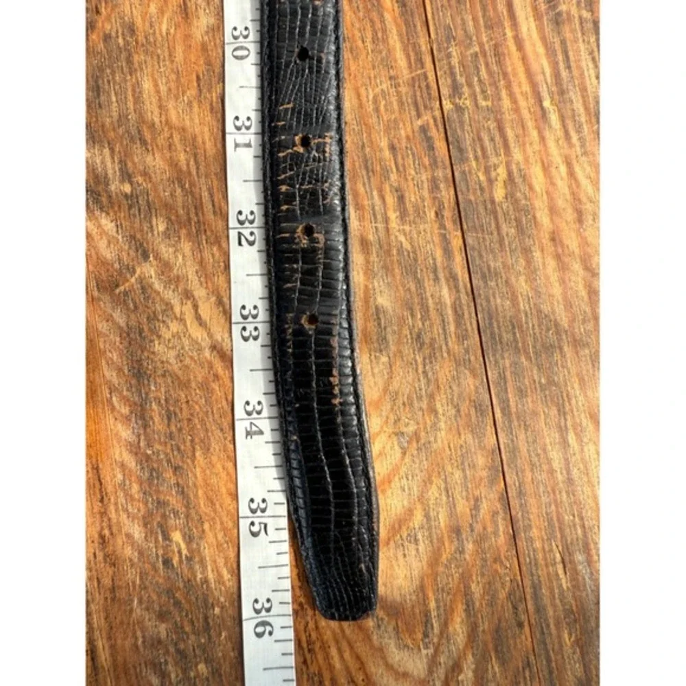 Y2K Black Leather Croc Embossed Belt Silver X‎ Buckle Minimalist Unisex